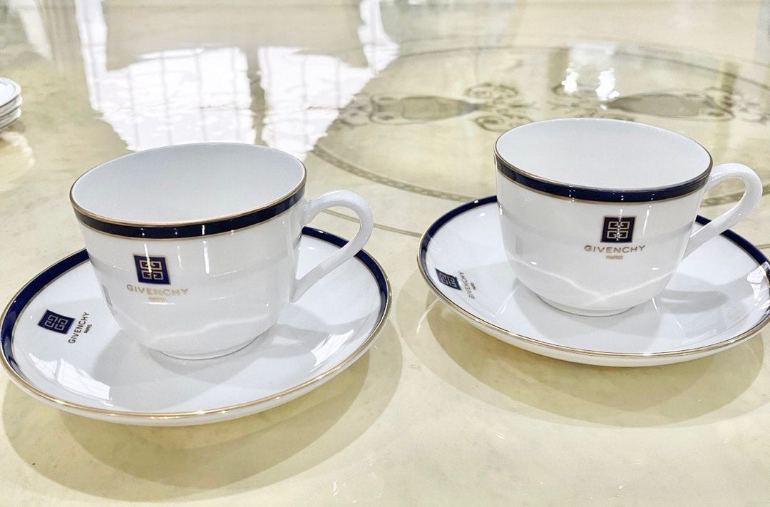 Rare - Vintage Tea Cups - NEW 70s Givenchy Paris- Hand Painted