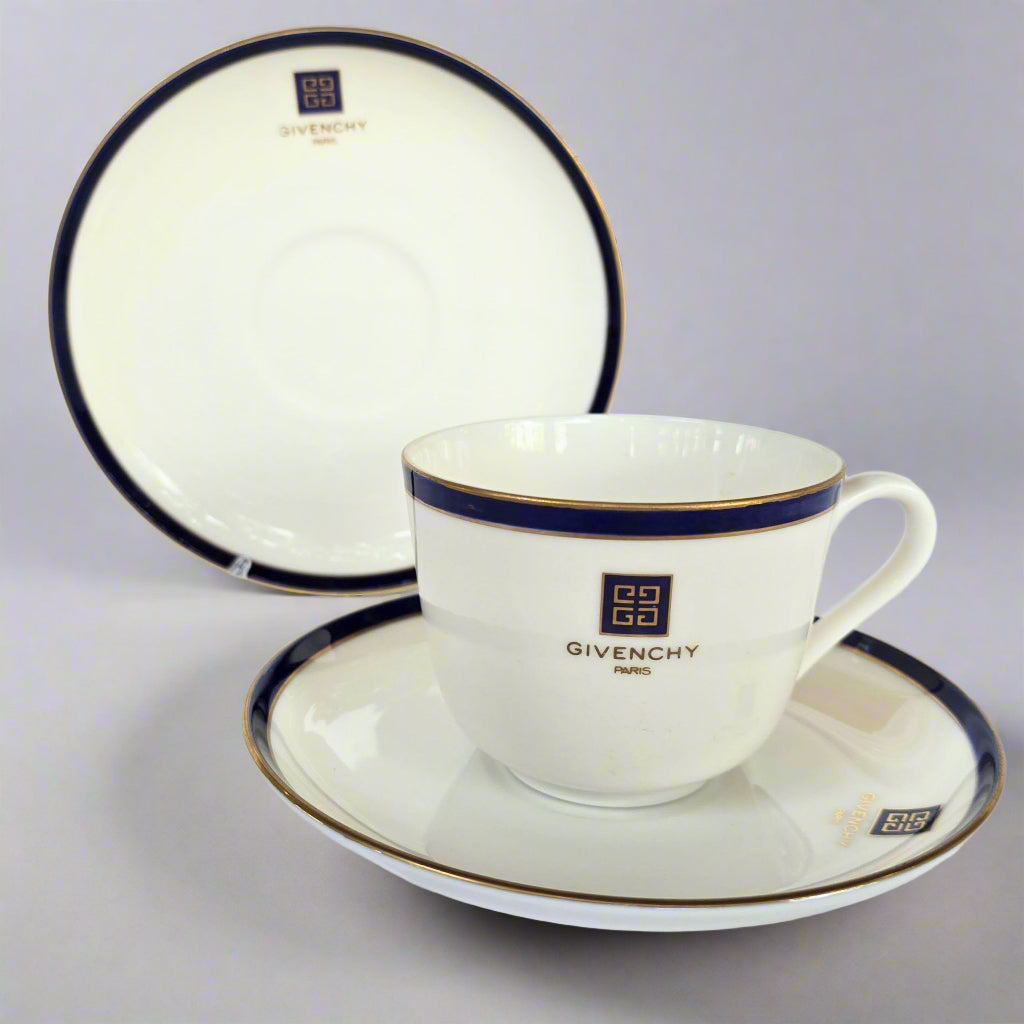 Rare - Vintage Tea Cups - NEW 70s Givenchy Paris- Hand Painted