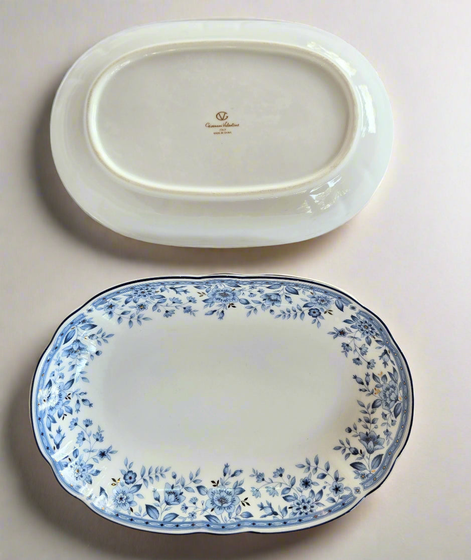 Rare Giovanni Valentino Oval Plate Blue Floral Oval Serving Plate