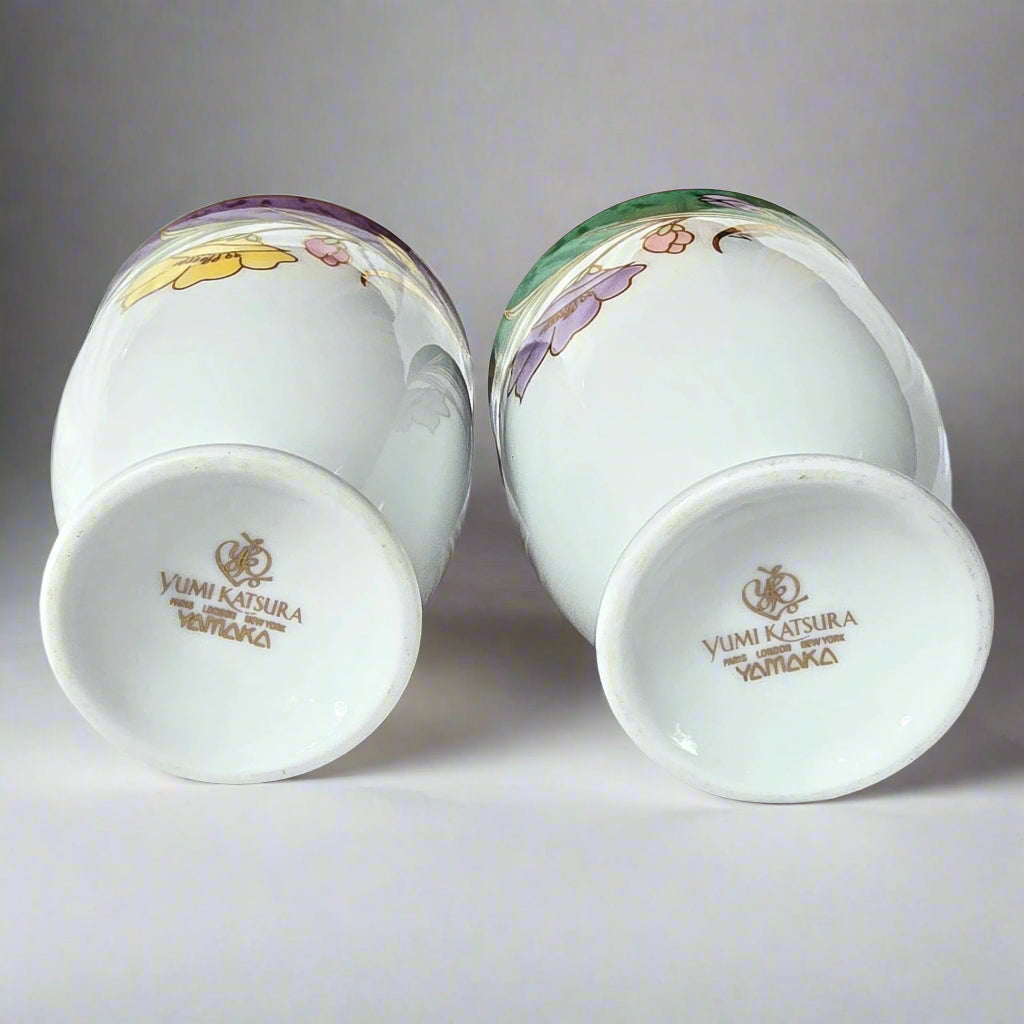 Yumi Katsura Paris London New York by Yamaka Porcelain Footed Tea Cup and Saucer Set of 2 Blue and Purple