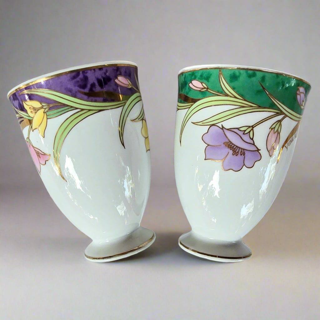 Yumi Katsura Paris London New York by Yamaka Porcelain Footed Tea Cup and Saucer Set of 2 Blue and Purple