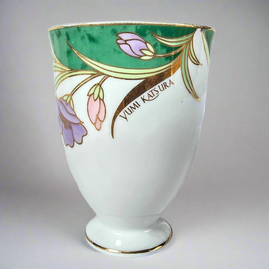 Yumi Katsura Paris London New York by Yamaka Porcelain Footed Tea Cup and Saucer Set of 2 Blue and Purple