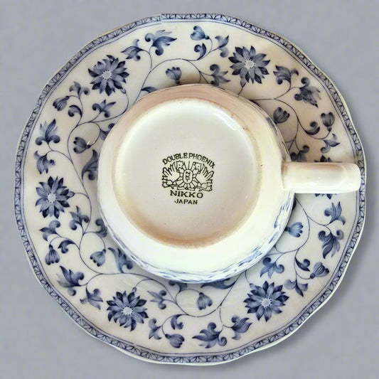 Vintage Nikko Japan Double Phoenix Blue Tea Cup and Saucer (set of 5)