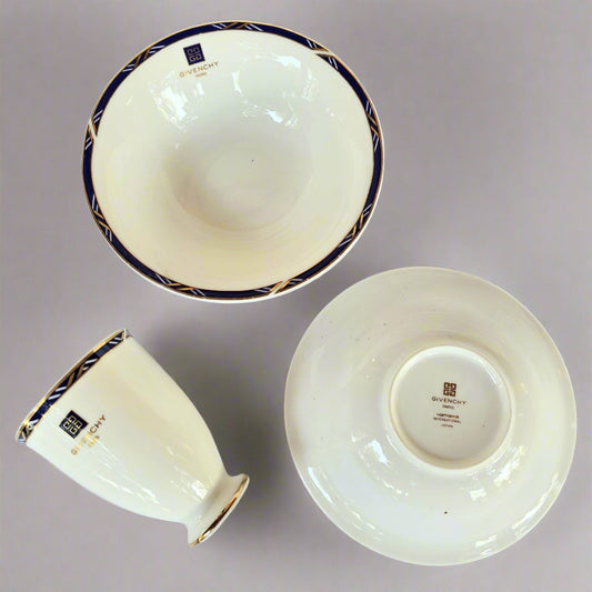 Vintage Pair GIVENCHY Paris Cereal Bowls - Yamaka Japan - Blue Trim