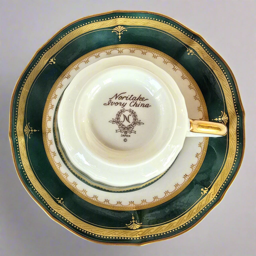 Noritake Ivory China Solemn Emerald Tea Set, Dark Green, Gold, Set of 4