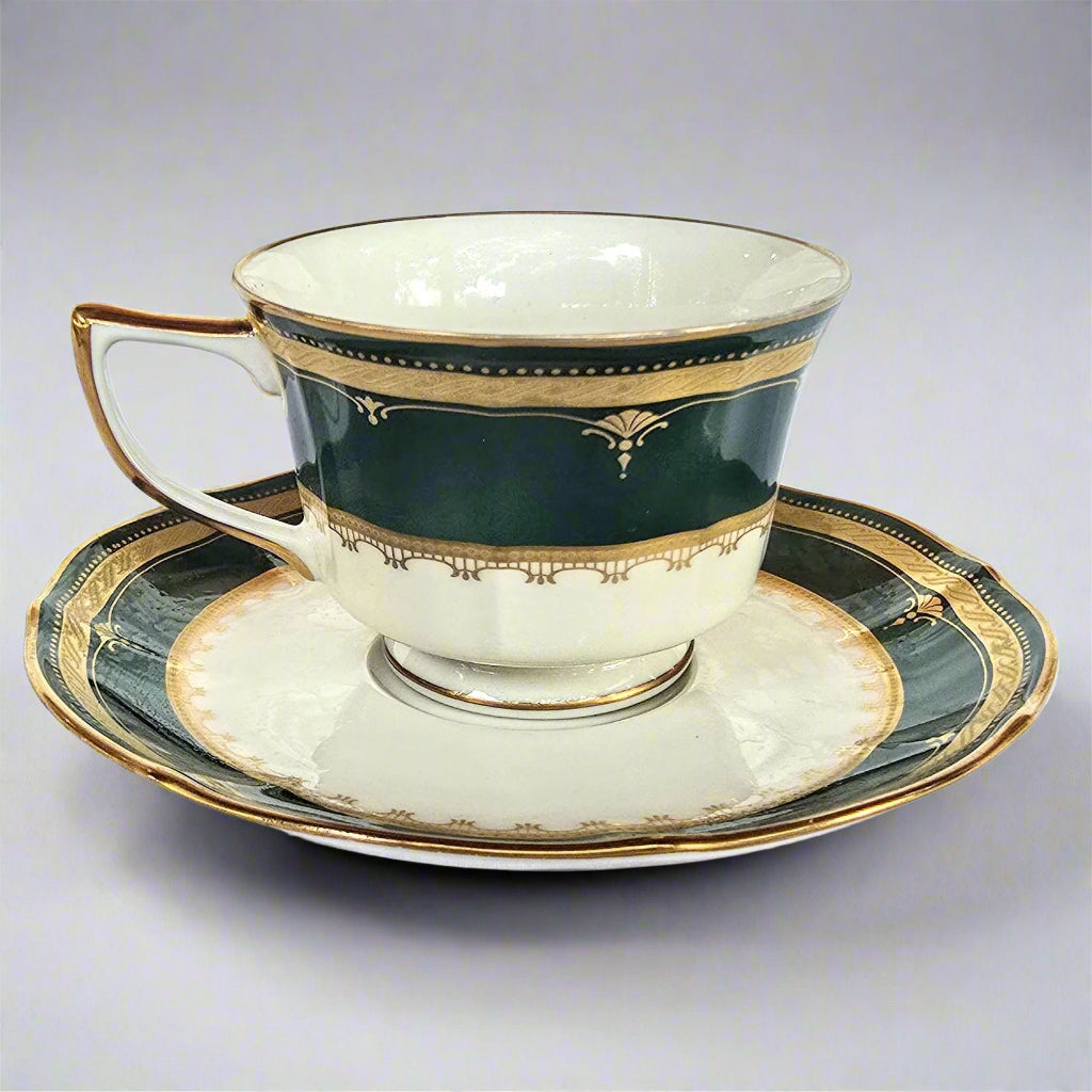 Noritake Ivory China Solemn Emerald Tea Set, Dark Green, Gold, Set of 4