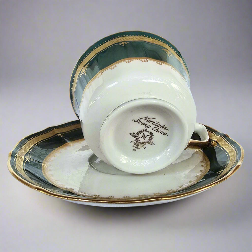 Noritake Ivory China Solemn Emerald Tea Set, Dark Green, Gold, Set of 4