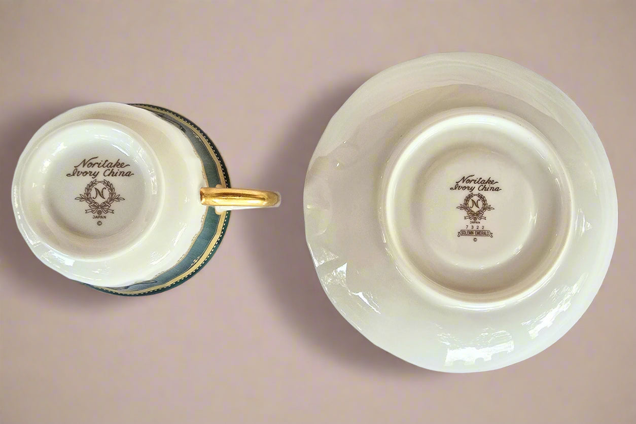 Noritake Ivory China Solemn Emerald Tea Set, Dark Green, Gold, Set of 4