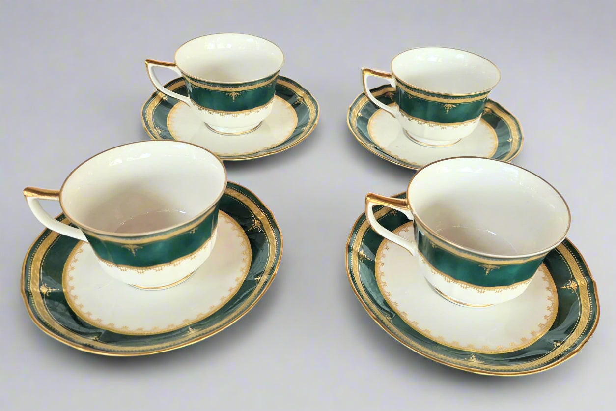 Noritake Ivory China Solemn Emerald Tea Set, Dark Green, Gold, Set of 4