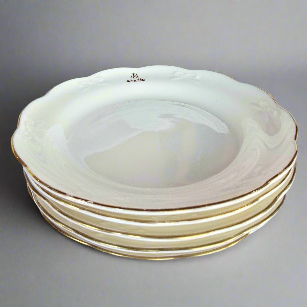 RARE Jun Ashida "MAEBATA" Porcelain Bread Plates: Gold Accent (Set of 5)