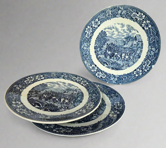 Set of Hand-Painted Blue Plates