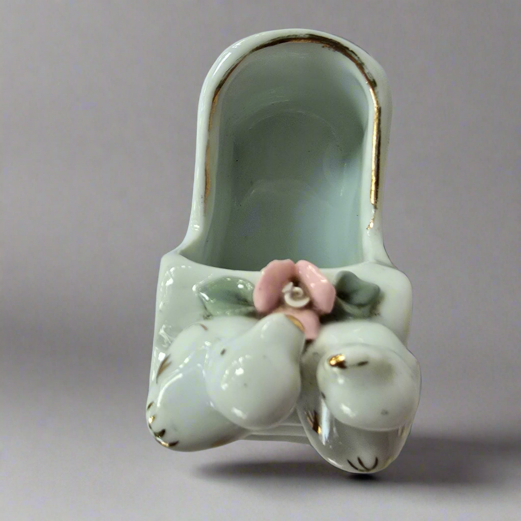 Handmade porcelain White Bird on Baby Stroller Trinket Decoration