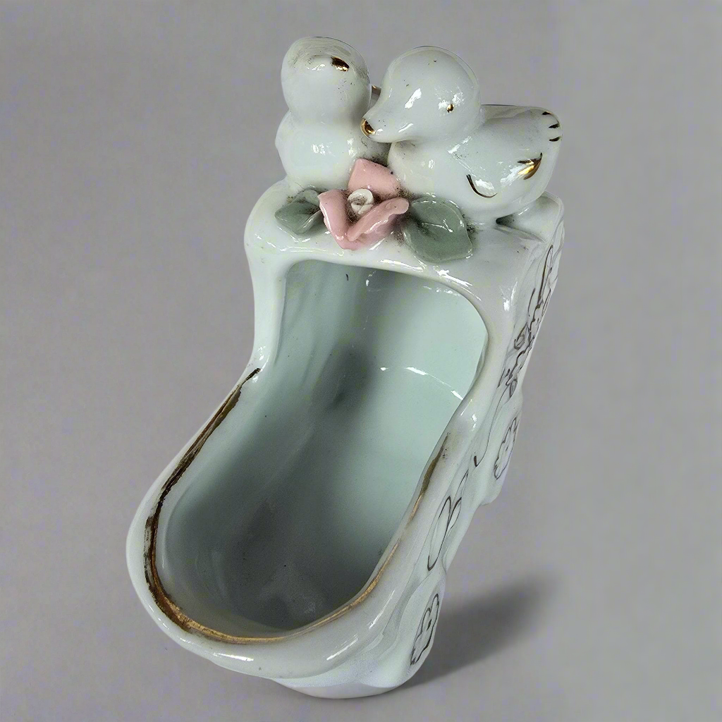 Handmade porcelain White Bird on Baby Stroller Trinket Decoration