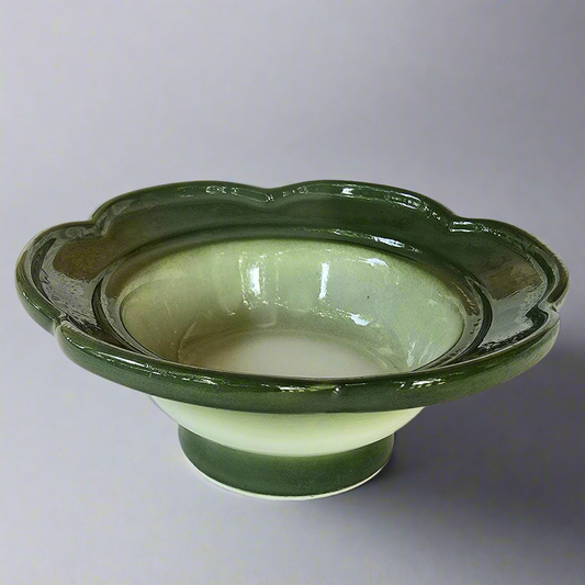 Flower-Shaped Green Flower Japanese Handmade Ceramic Bowl