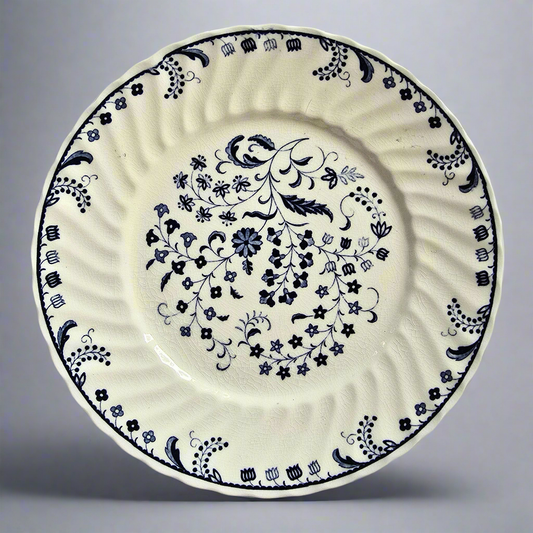 Japanese Ceramic Plate with Hand-Painted Blue Flowers
