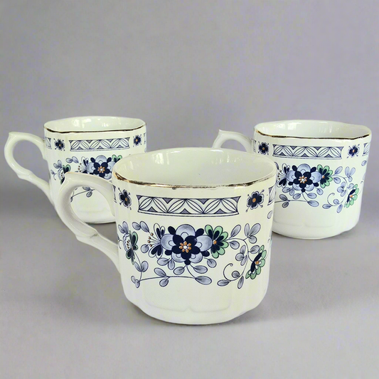 Set of 3 Teacups with Blue Flowers