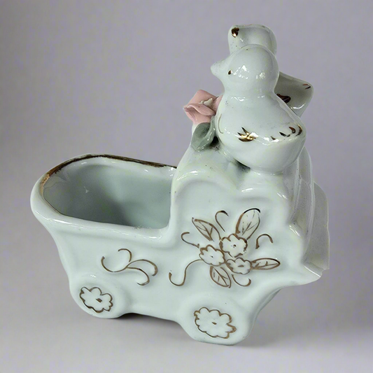 Handmade porcelain White Bird on Baby Stroller Trinket Decoration