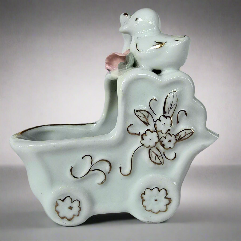 Handmade porcelain White Bird on Baby Stroller Trinket Decoration