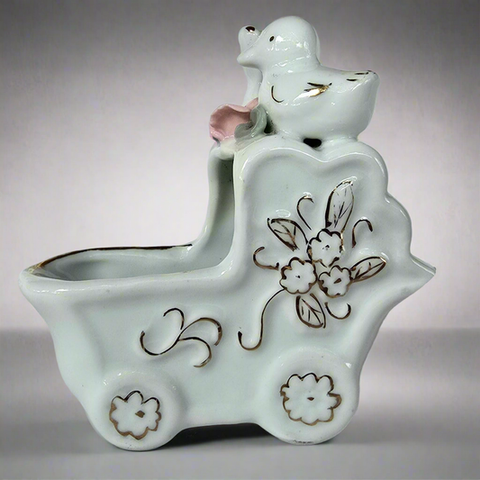 Handmade porcelain White Bird on Baby Stroller Trinket Decoration