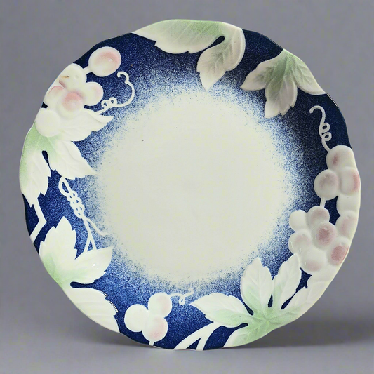 Blue Kuriyama Plate with Flowers